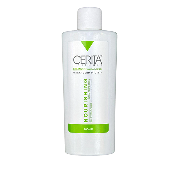 cerita-wheat-germ-nourishing-shampoo-200ml شامپو تقویتکننده و مغذی مو سریتا 200 میلیلیتر، حاوی عصاره جوانه گندم و پروتئین گندم، مناسب تقویت، تغذیه و افزایش نرمی و درخشندگی مو