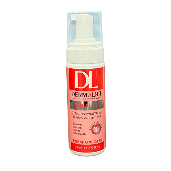 dermalift-cleansing-syndet-foam-sensitive-atopic-skin-150ml فوم شستشوی پوست حساس و آتوپیک درمالیفت 150 میلیلیتر، حاوی Sweetone، Unisooth، Claritea و روغن کالاندولا، مناسب پاکسازی ملایم و کاهش التهاب پوست حساس