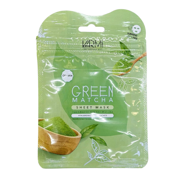 varmi-green-matcha-sheet-mask-25ml1 ماسک ورقهای وارمی چای سبز ماچا 25 میلیلیتر آبرسان و کنترلکننده چربی پوست
