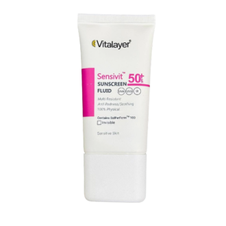فلوئید ضد آفتاب سنسی ویت ویتالیر SPF 50 حجم 50 میلی‌لیتر، مناسب پوست حساس، بافت سبک، جذب سریع و محافظت بالا در برابر اشعه‌های UVA و UVB.