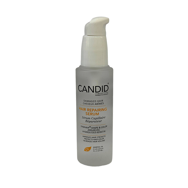 candid-hair-repairing-serum سرم ترمیم کننده مو کاندید حاوی کراتین هیدرولیزشده و روغن آرگان برای موهای آسیب دیده