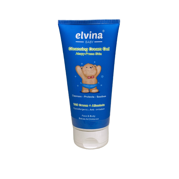 elvina-baby-cleansing-cream-gel ژل کرم شوینده الویینا بیبی مناسب پوست حساس و مستعد آتوپی نوزادان و کودکان
