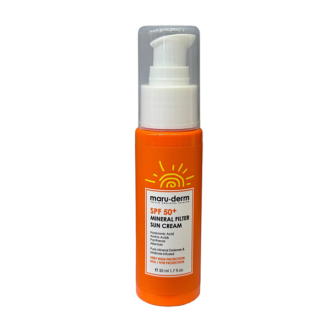 کرم ضد آفتاب مینرال مارودرم SPF50+ حجم 50 میلی‌لیتر، حاوی فیلترهای معدنی، هیالورونیک اسید، پانتنول و آلانتوئین برای محافظت و آبرسانی پوست.